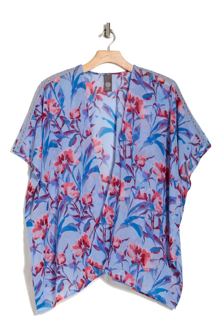 Floral Ruana with Knit Trim, Alternate, color, CHAMBRAY