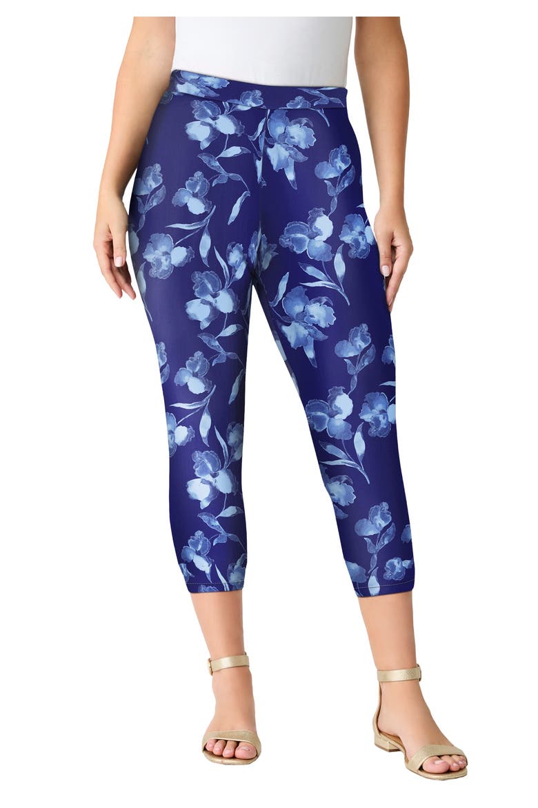 Plus Size Essential Stretch Capri Legging, Main, color, NAVY IRIS FLORAL