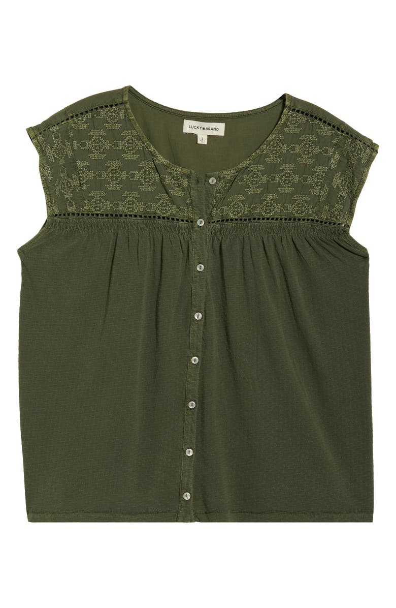 Lucky Brand Embroidered Sleeveless Top, Alternate, color, Dusty Olive