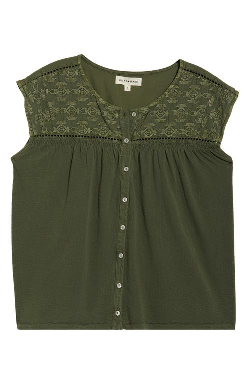 Lucky Brand Embroidered Sleeveless Top In Green