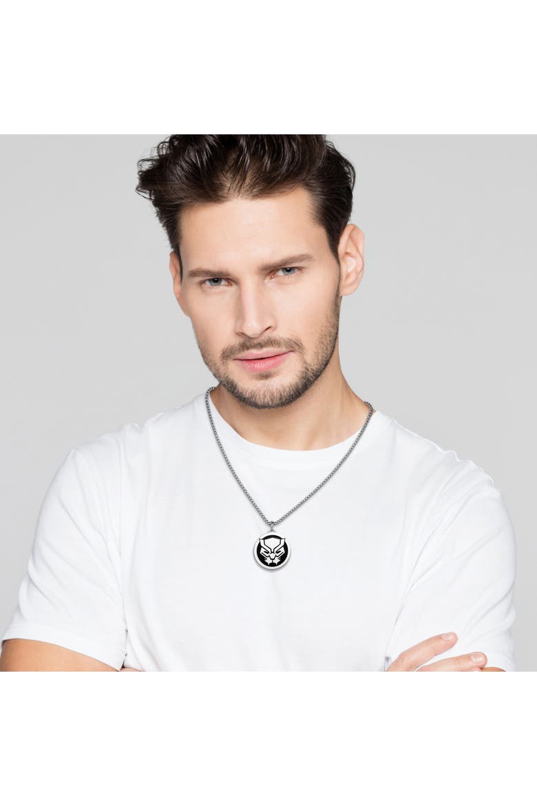 Black Panther Stainless Steel Pendant Necklace, 22" Ball Chain, Alternate, color, Silver