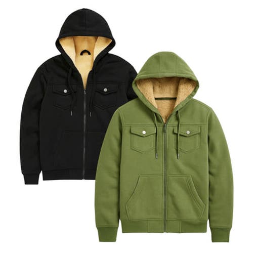Benben 2 Pack Mens Heavyweight Fur Lined Zip Hoodie Jacket In Multi