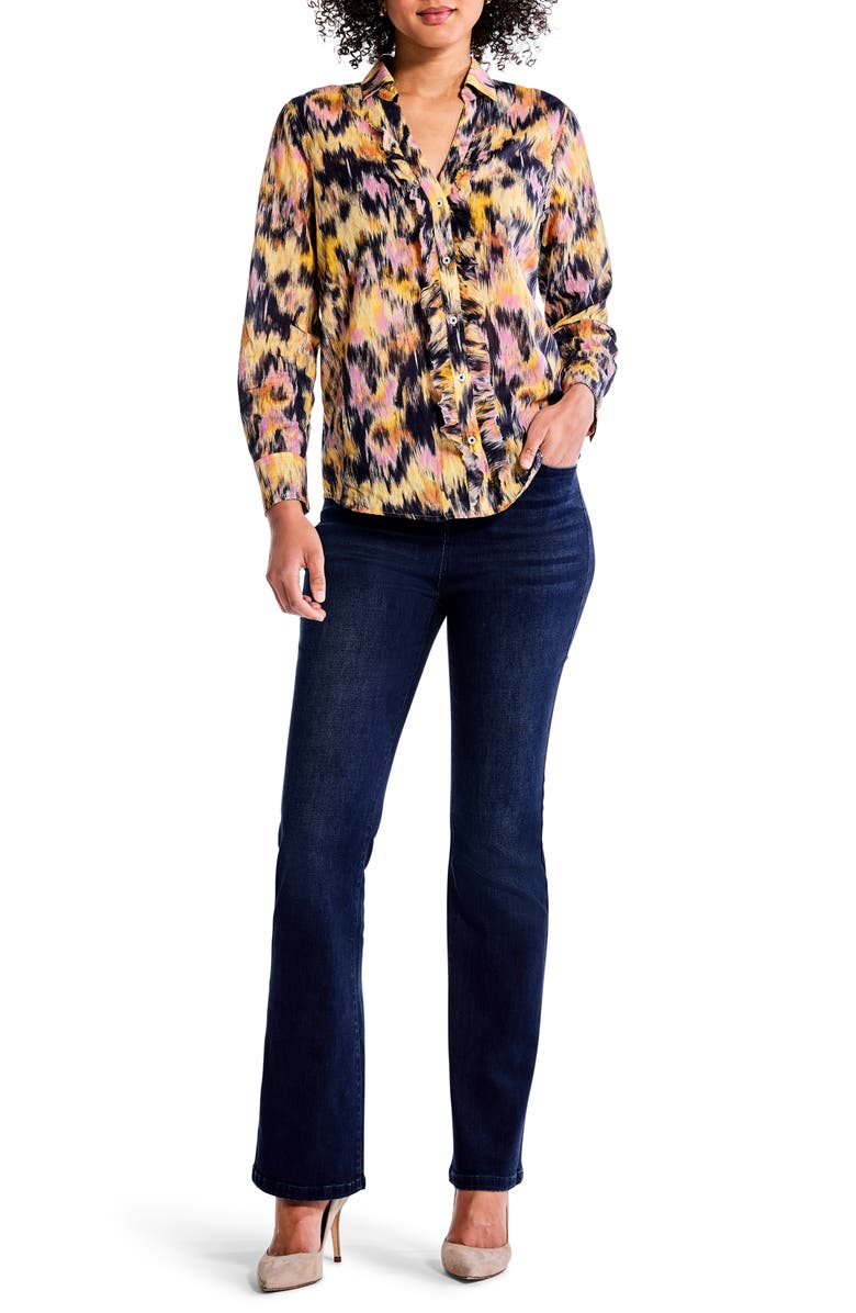 NIC+ZOE Dreamy Refined Floral Ruffle Cotton Button-Up Shirt, Alternate, color,