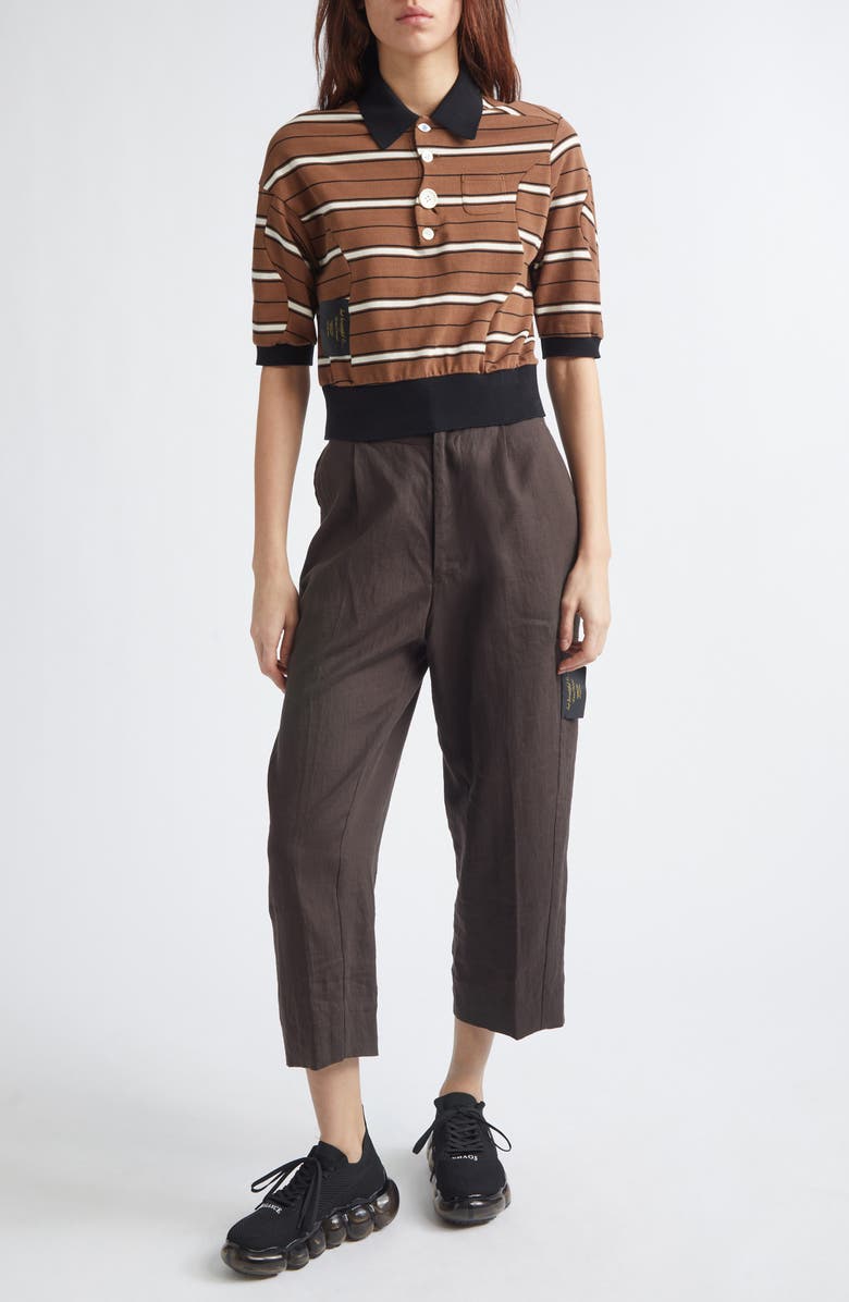 Undercover Stripe Crop Cotton Piqué Polo, Alternate, color, Brown Border