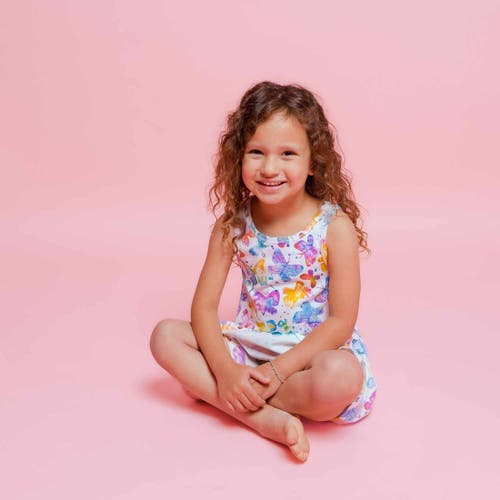 Norani Kids Organic Drop Waist Dress With Matching Biker Shorts In Butterflies