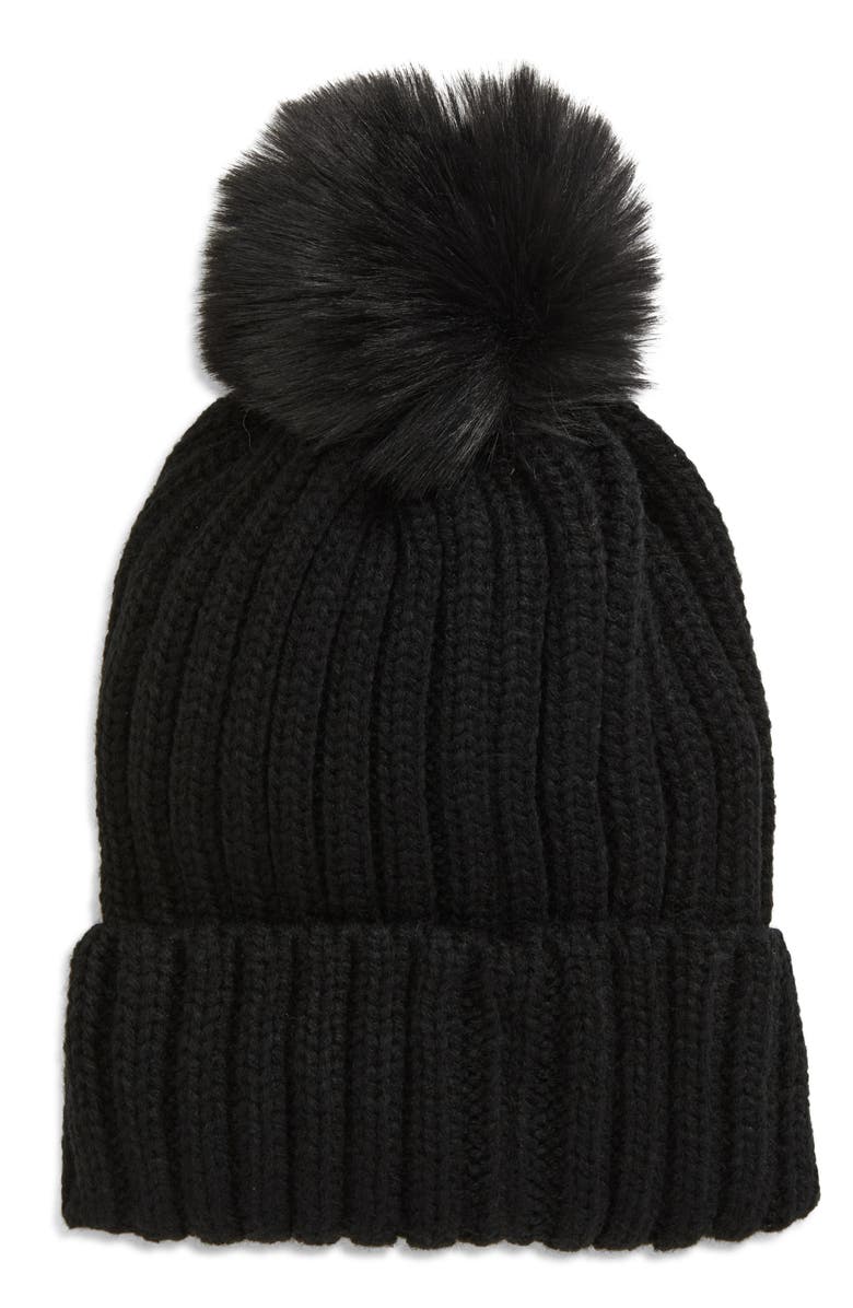 BP. Beanie with Faux Fur Pom, Main, color,