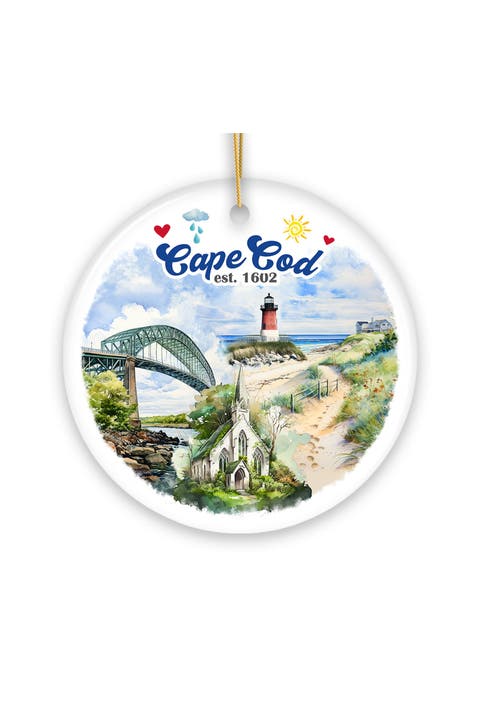 Cape Cod Watercolor Lighthouse And Bridge Ornament