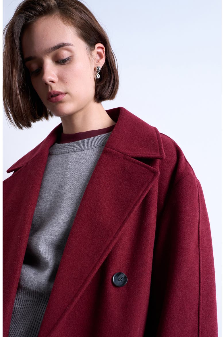 Double Breasted Longline Coat, Alternate, color, BURGUNDY