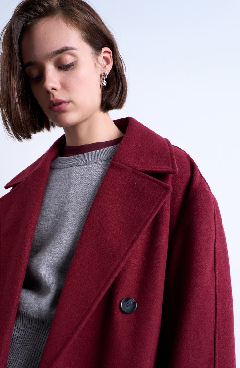 Topshop Double Breasted Longline Coat, Alternate, color, Burgundy