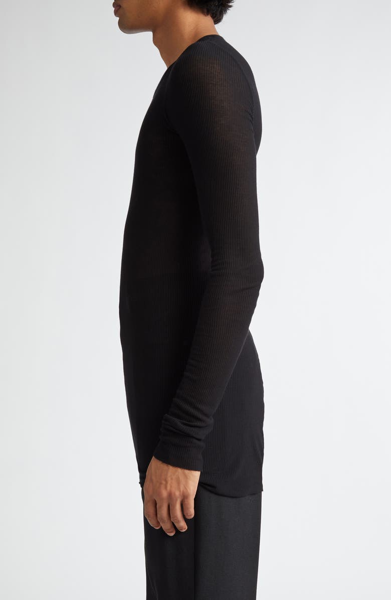 Rick Owens Rib Long Sleeve Sheer T-Shirt, Alternate, color, Black