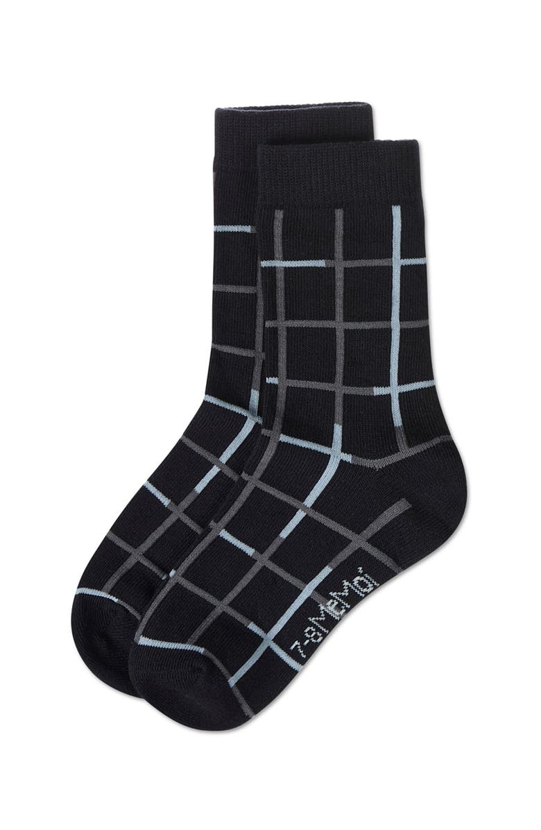 MeMoi Windowpane Plaid Crew Sock, Alternate, color, Black