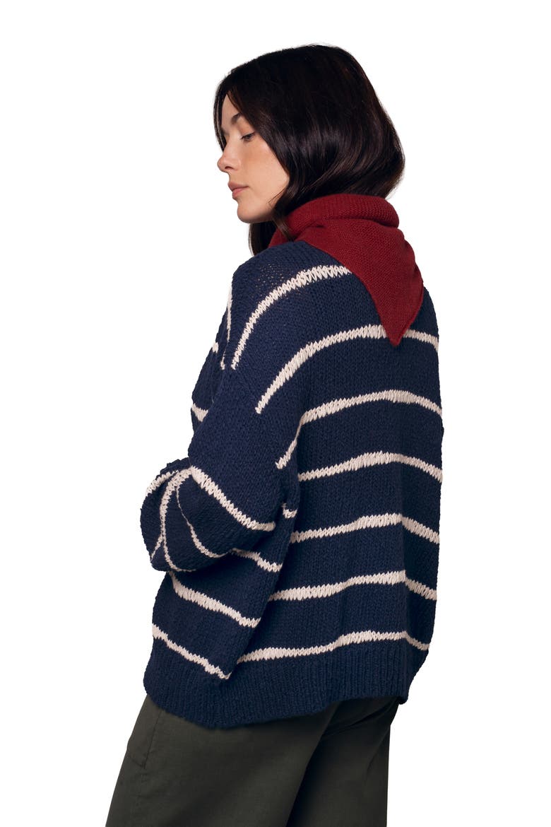 Long Sleeve Drop Stitch Cardigan, Alternate, color, Navy / Ecru