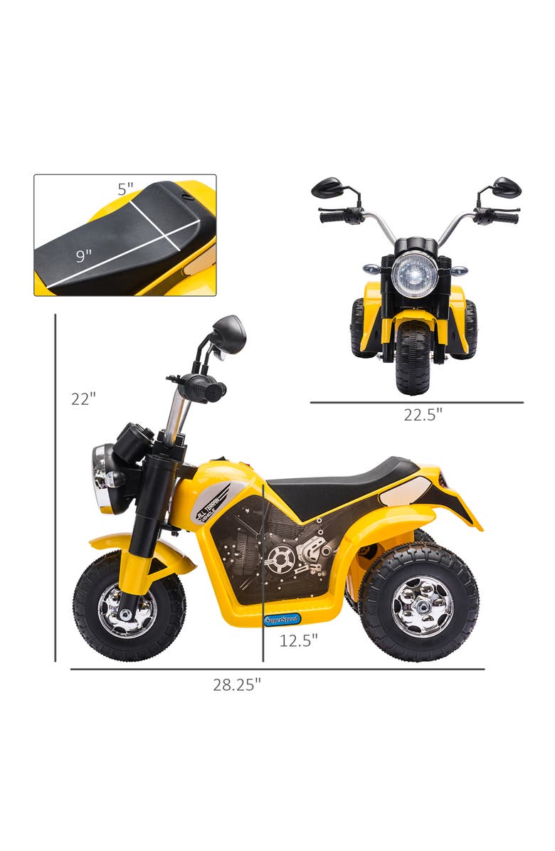 Aosom 6V Kids Electric Motorcycle with Horn, Headlights, Realistic Sounds, 3-Wheels, Alternate, color, Yellow