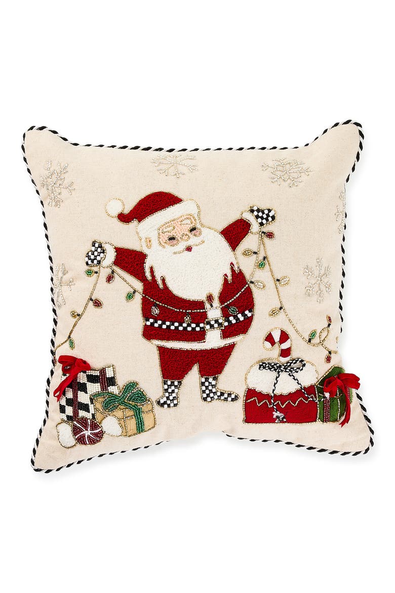 Santa with Tree Lights Accent Pillow, Main, color, BEIGE