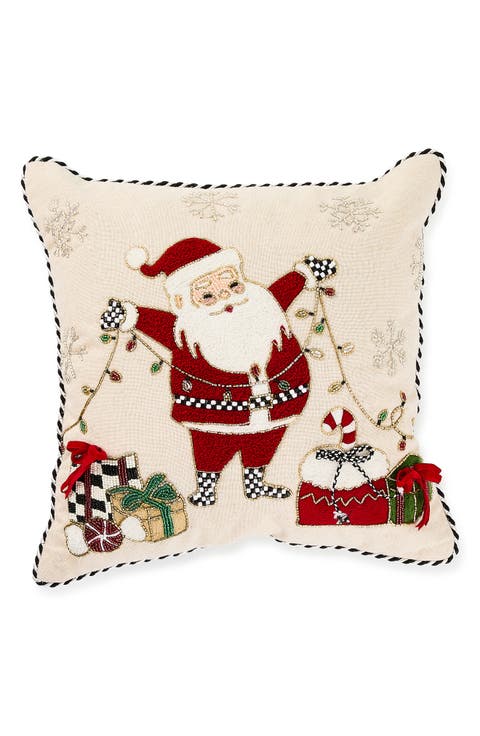 Santa with Tree Lights Accent Pillow