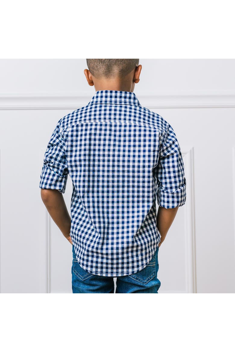 Baby Boys' Organic Stretch Poplin Roll-Up Shirt, Infant, Alternate, color, Navy Gingham