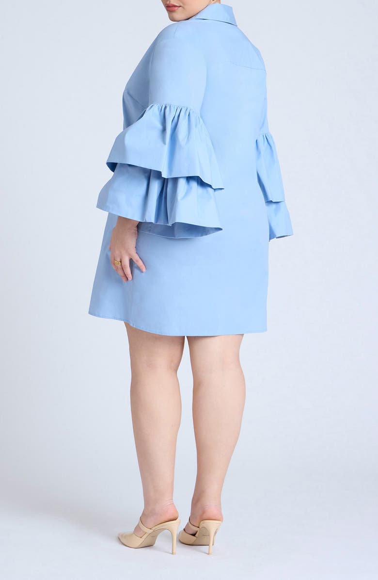 ELOQUII Ruffle Long Sleeve Poplin Shirtdress, Alternate, color,