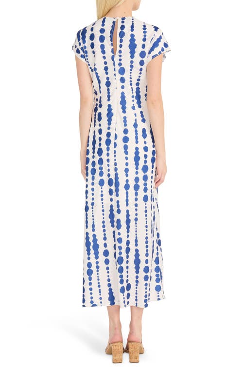 Luxely Inkblot Stripe Cap Sleeve Knot Dress In Ivory/blue Sapphire