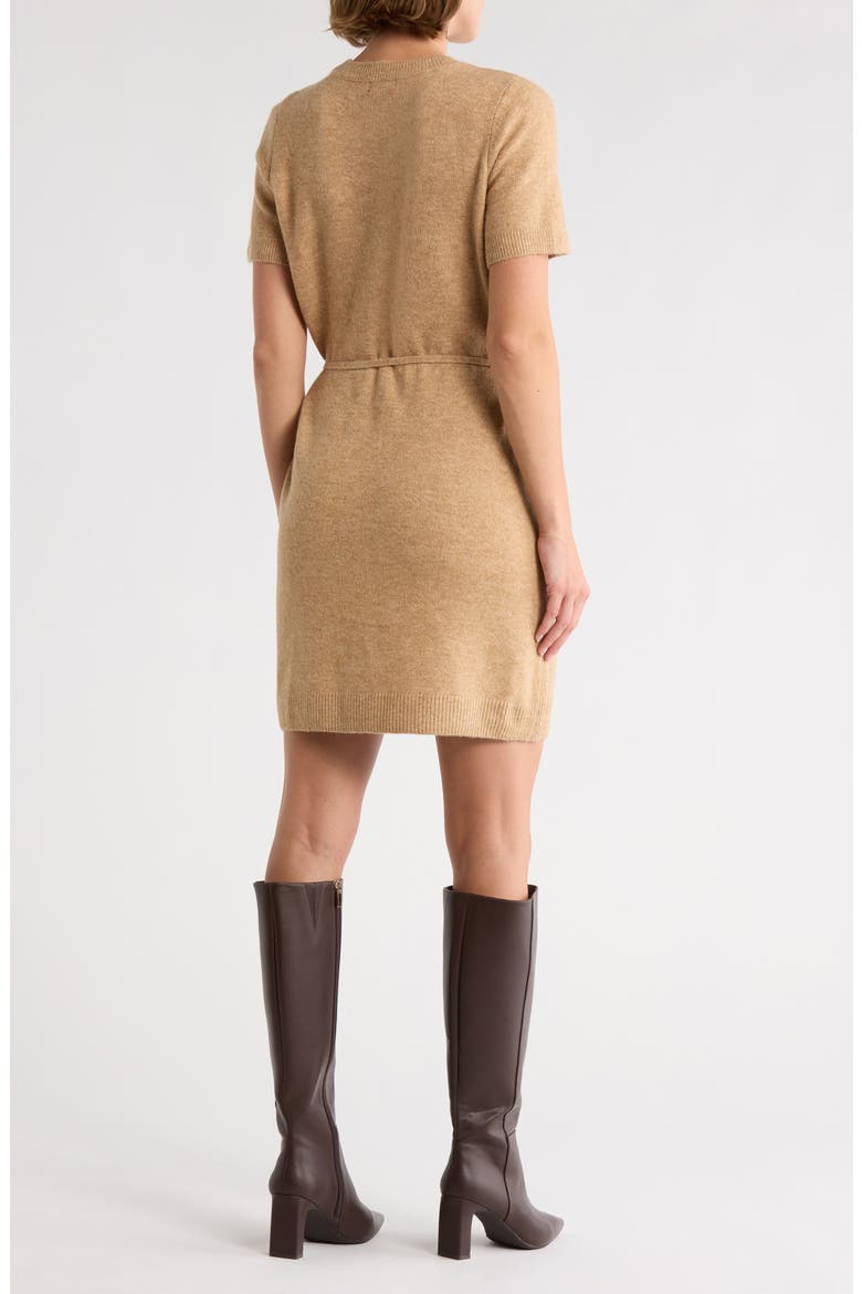 Short Sleeve Tie Waist Sweater Dress, Alternate, color, LATTE HEATHER