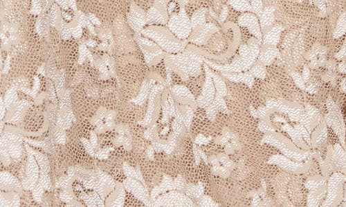 Marina Long Sleeve Faux Wrap Lace Dress In Champagne