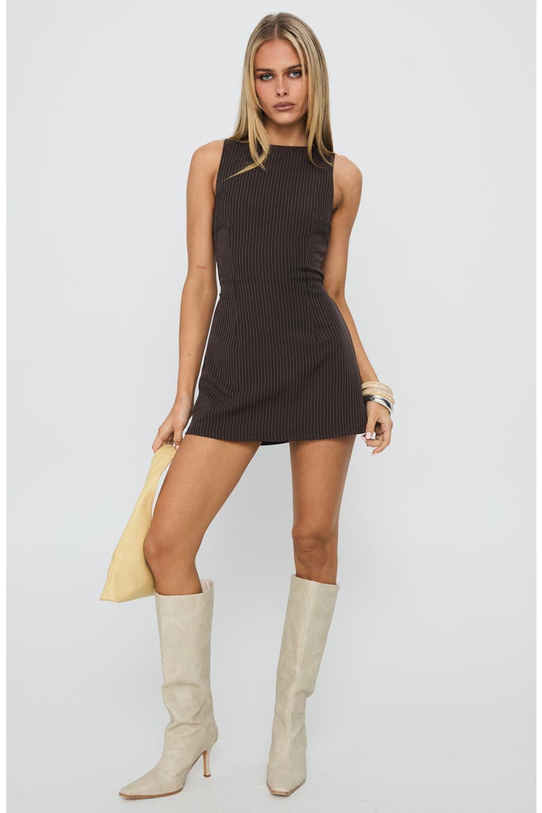 Yumiko Pinstripe Sleeveless Cotton Skirted Romper, Alternate, color, BROWN STRIPE