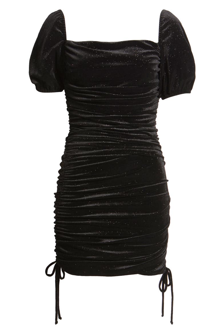 Puff Sleeve Velvet Minidress, Alternate, color, BLACK