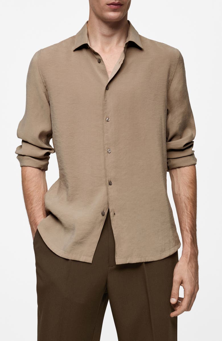 MANGO Regular Fit Button-Up Shirt, Main, color, Medium Brown