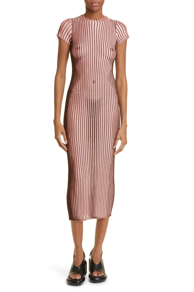 Body Morph Trompe l'Oeil Rib Sweater Dress, Main, color, PINK/ BROWN