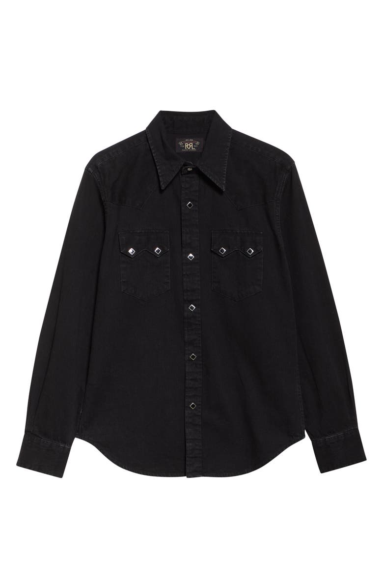 Double RL Slim Fit Denim Western Snap-Up Shirt, Alternate, color, Black