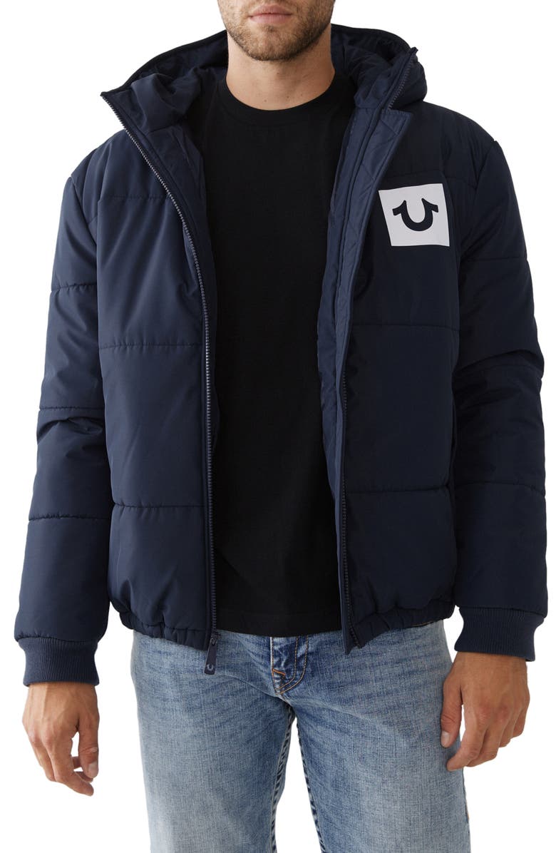 True Religion Brand Jeans Hooded Puffer Jacket, Main, color,