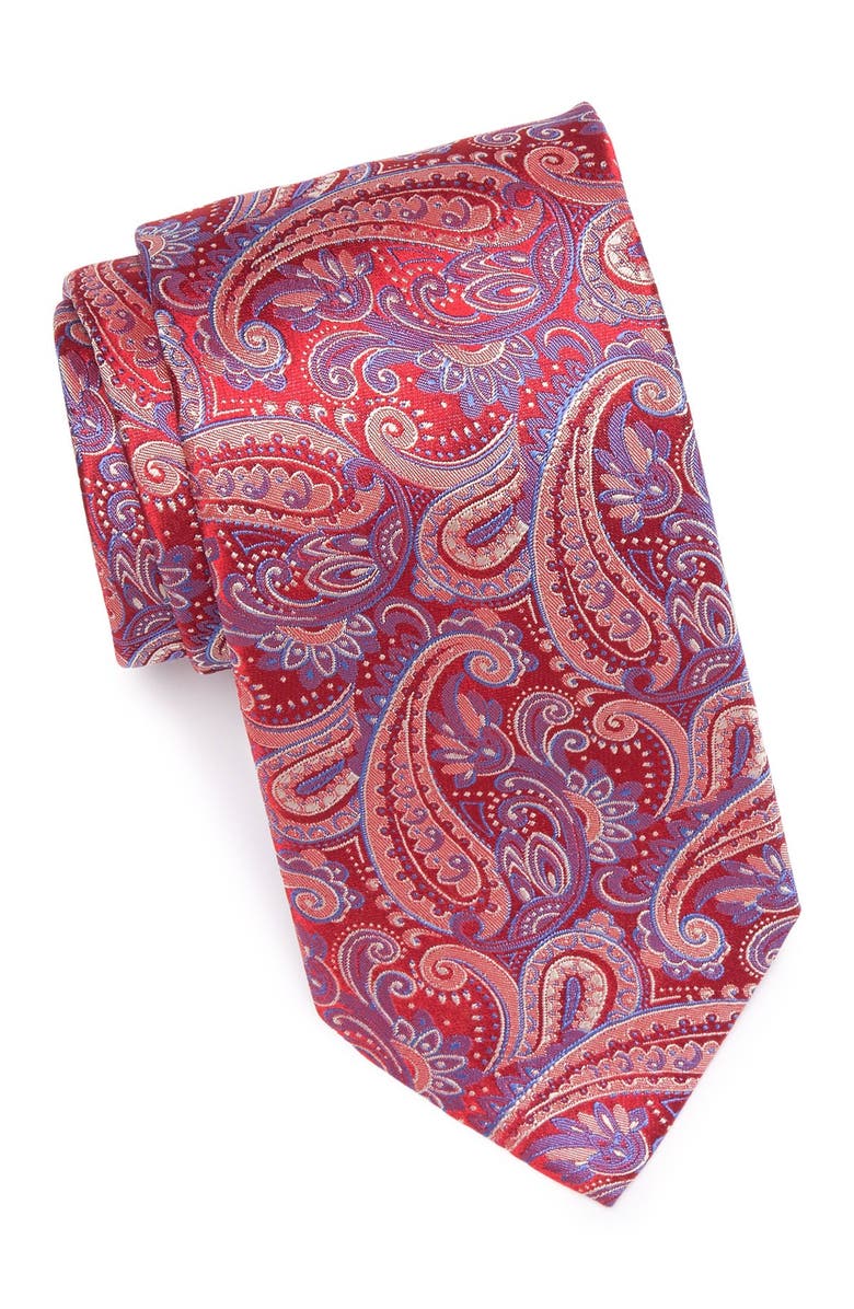 Eton Paisley Print Silk Tie, Main, color, Red