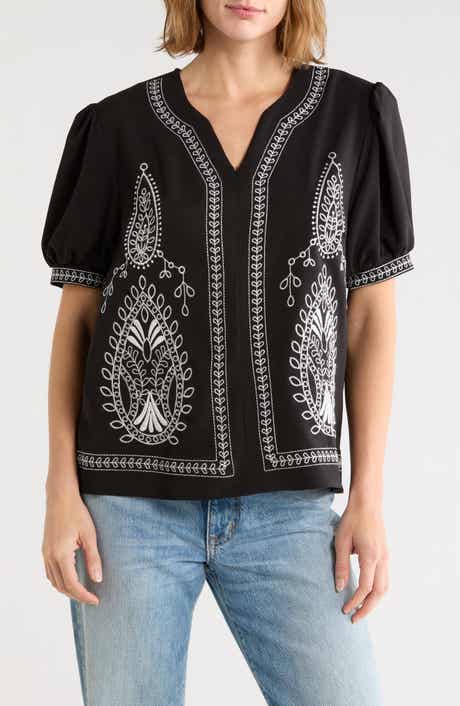 Embroidered Puff Sleeve Top