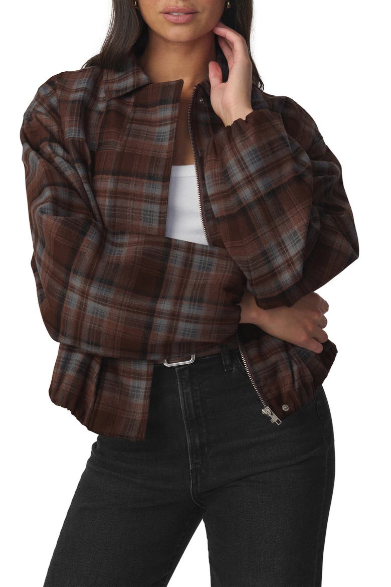 The Bella Bomber Jacket, Alternate, color, BROWN/ BLUE PLAID
