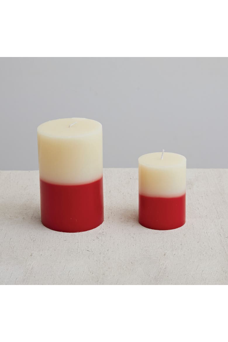 Unscented Two-Tone Pillar Candle, Cream Color and Red, Alternate, color, Cream