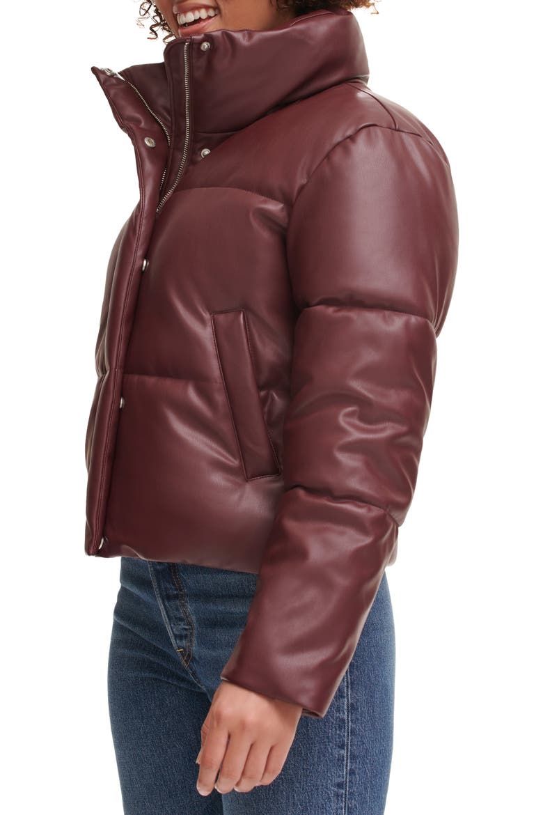 Water Resistant Faux Leather Puffer Jacket, Alternate, color, CHOCOLATE BROWN