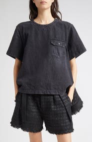 Sacai Mixed Media Denim & Tweed Top