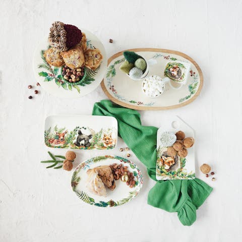 Botanical Motif Stoneware Oval Platter