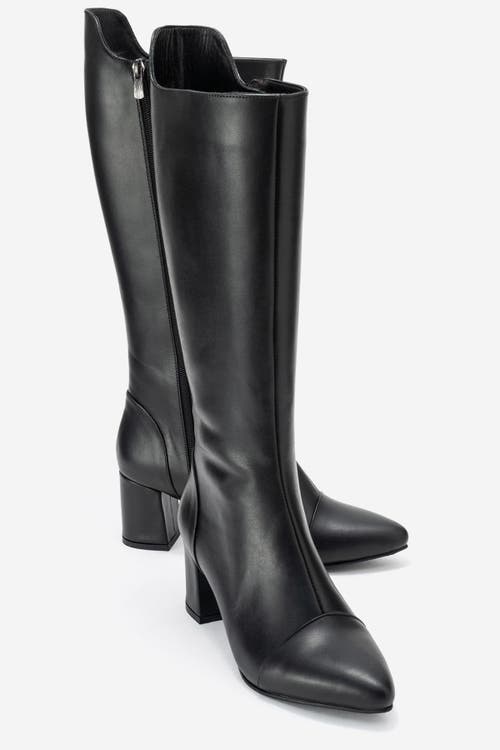 Forever & Always Shoes Osmera Leather Block Heel Knee High Boot In Black