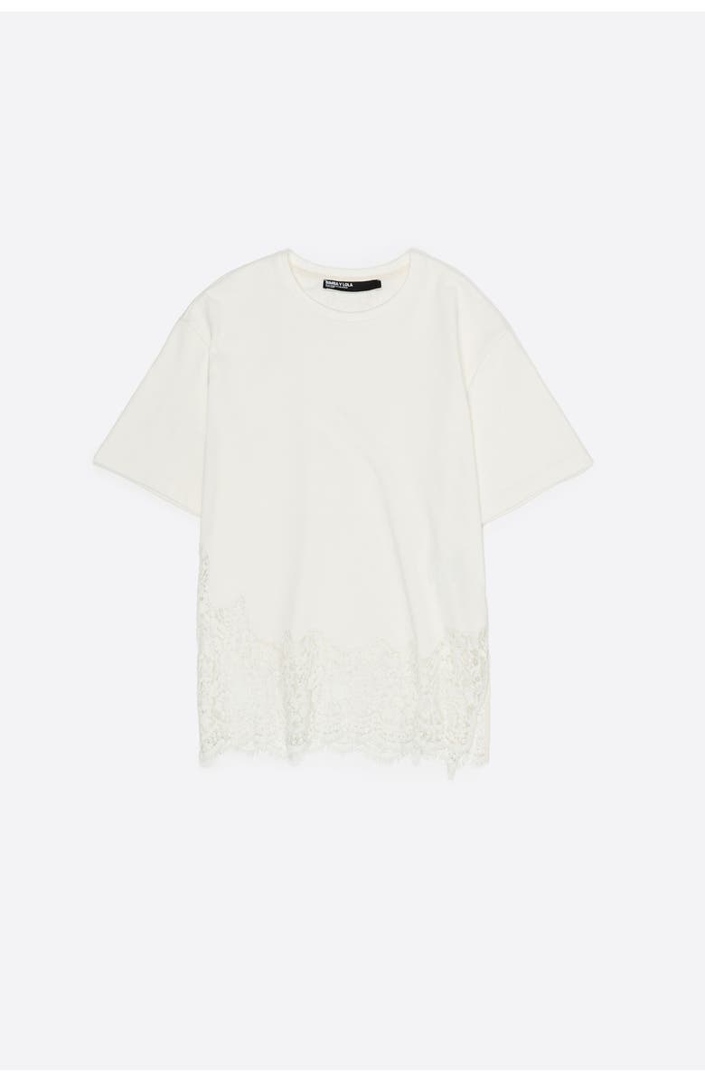 Bimba y Lola Oversize Lace T-Shirt, Alternate, color, Ivory