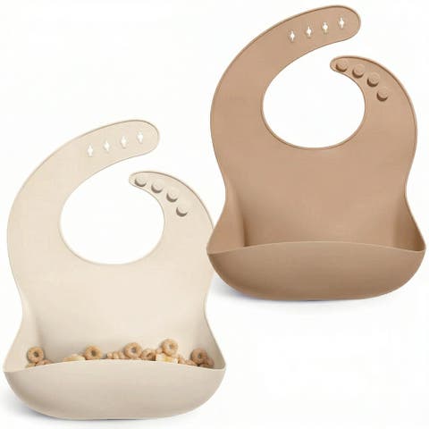 Silicone Baby Bib Set Waterproof Adjustable Food Catcher 2 Piece
