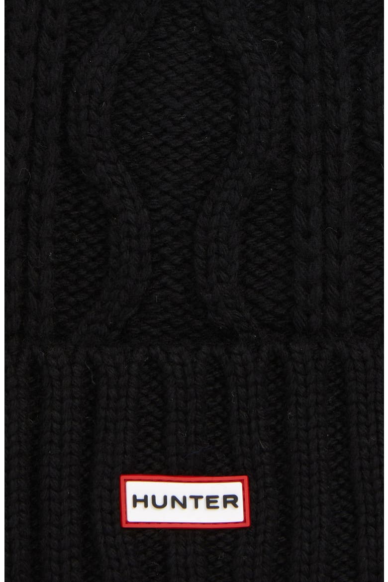 Cable Stitch Beanie with Faux Fur Pom, Alternate, color, BLACK