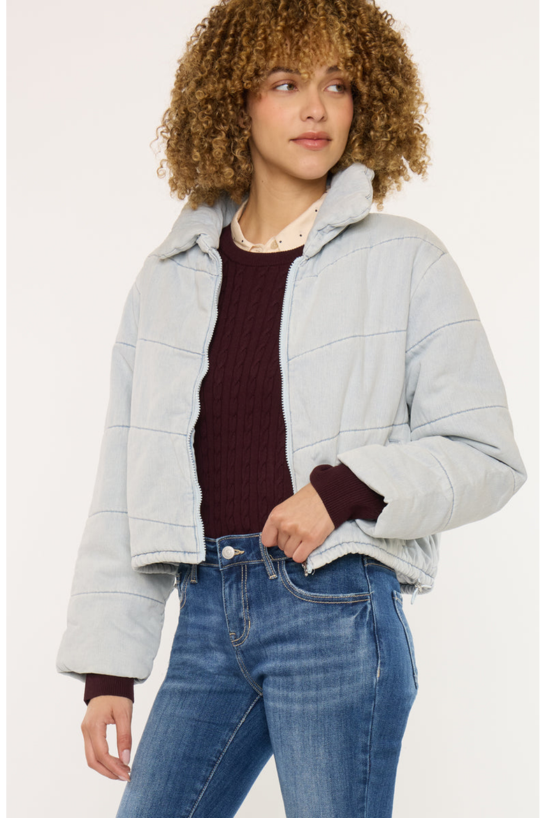 Luciana Denim Puffer Jacket, Alternate, color, Light Wash