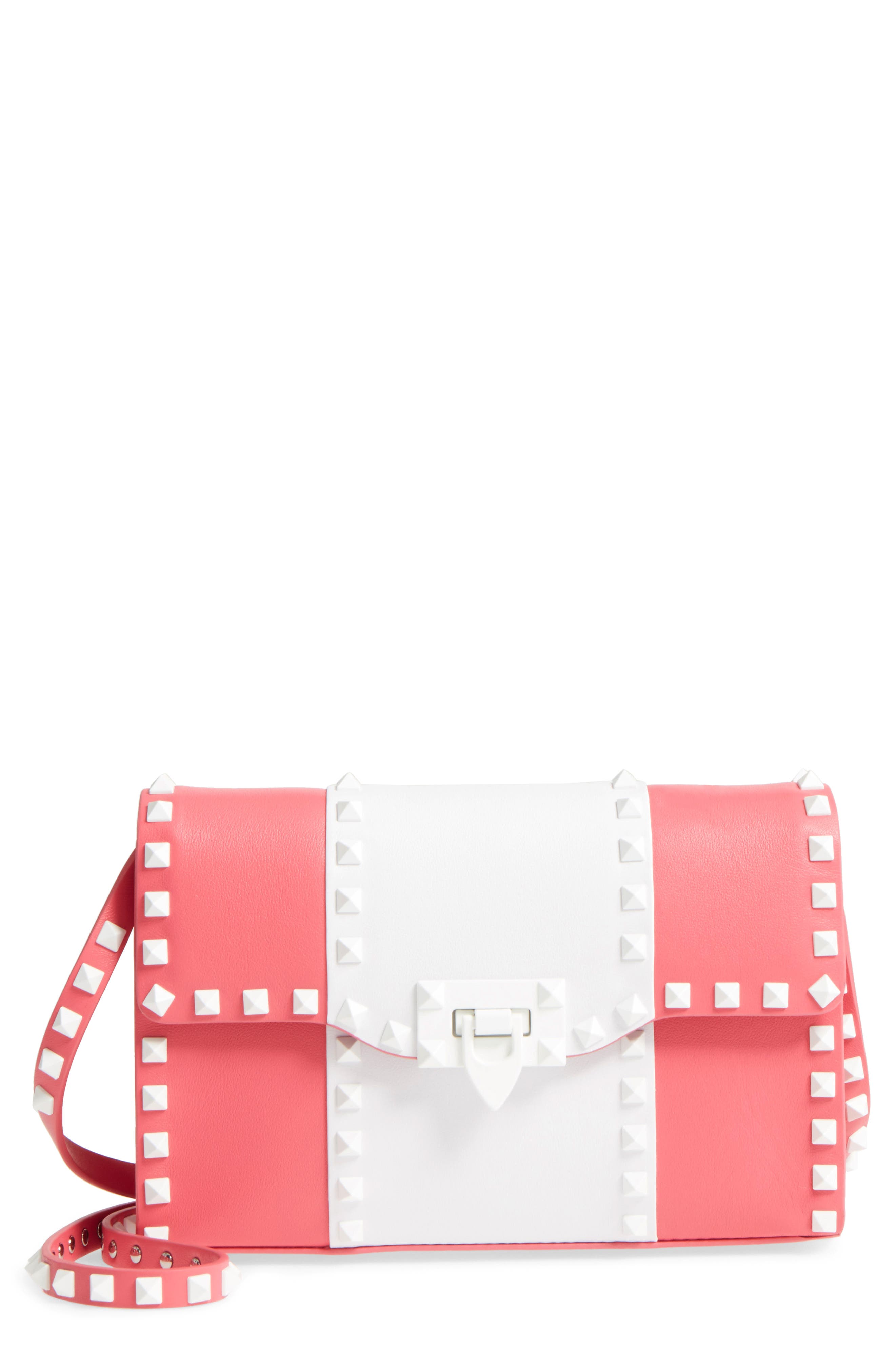 Valentino Garavani Rockstud Colorblock Leather Shoulder/Crossbody Bag, Main, color, 