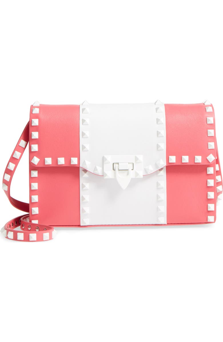 Valentino Garavani Rockstud Colorblock Leather Shoulder/Crossbody Bag, Main, color,