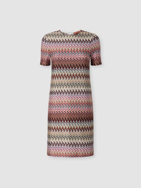 Half-sleeved Dress In Zigzag Viscose Blend