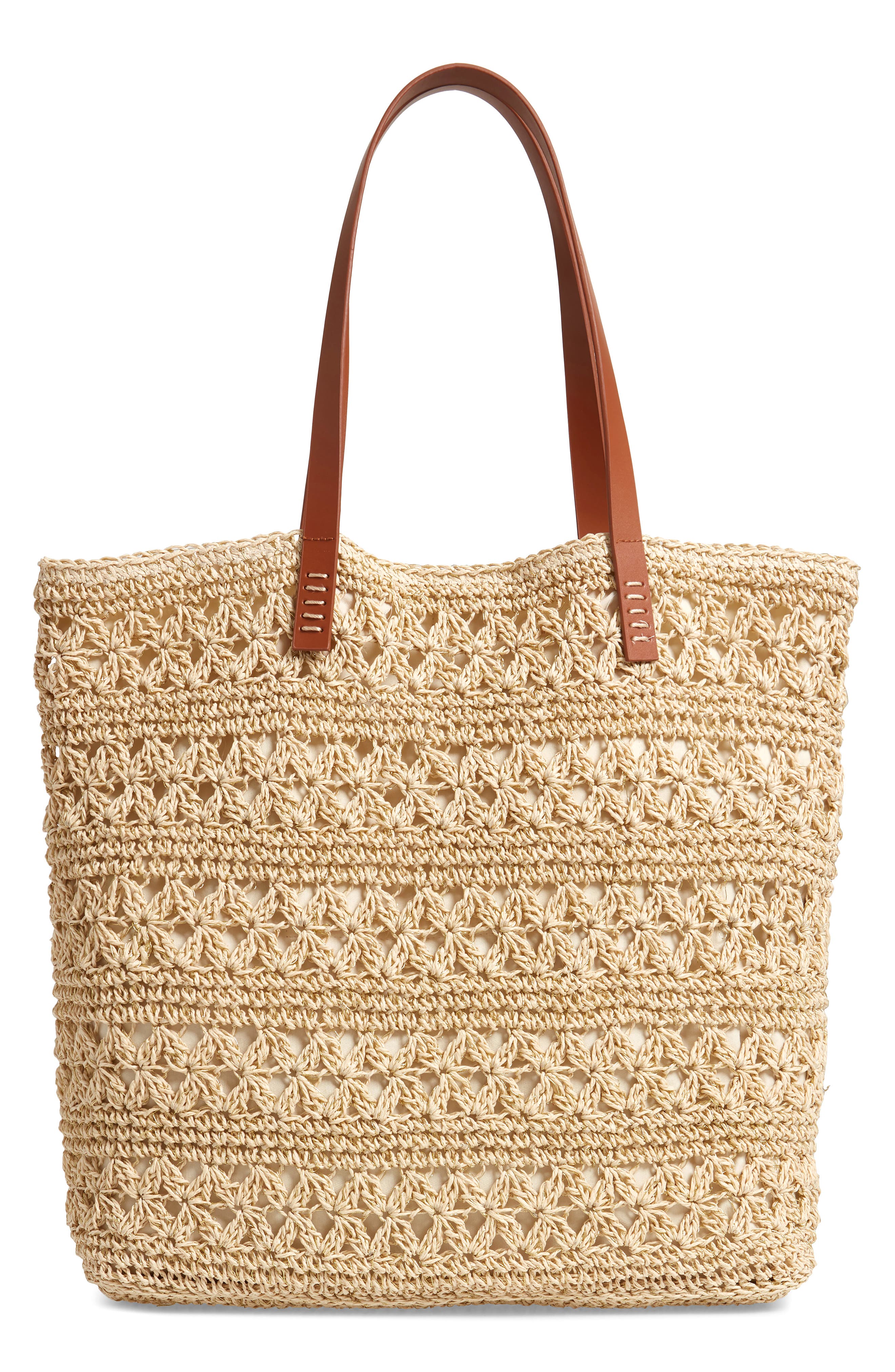 Nordstrom Packable Metallic Thread Woven Raffia Tote, Alternate, color, 