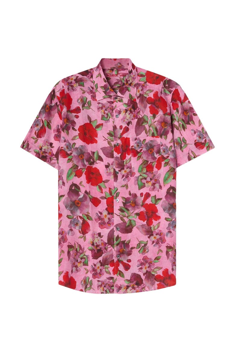 Morgan Printed Floral Linen Short Sleeve Shirt, Alternate, color, Pink