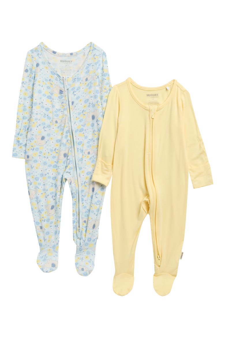 2-Pack Stretch Viscose Footies, Main, color, HUGGIES PALE BANANA