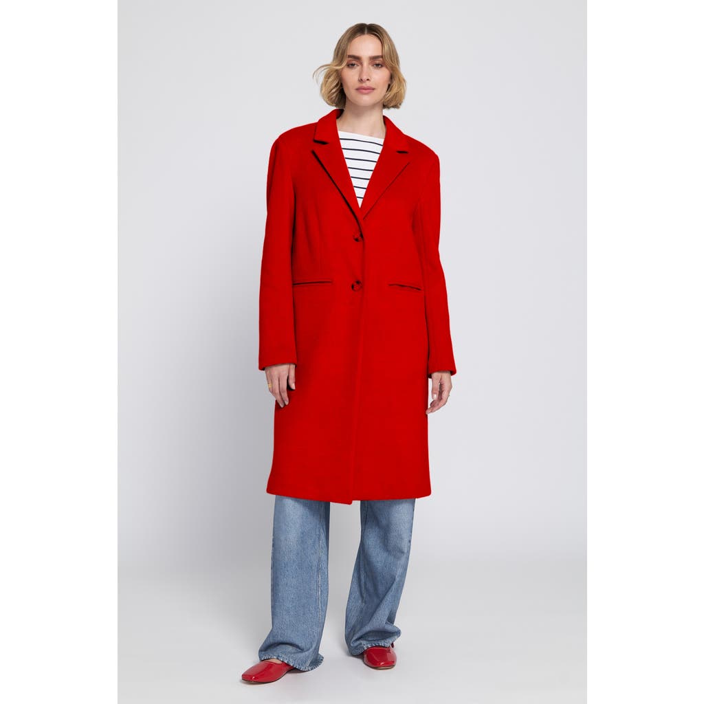 Elle Collection Melton Coat With Printed Lining Trench In Red