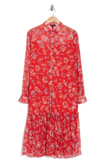 Rag & Bone Libby Long Sleeve Silk Blend Dress In Red Floral